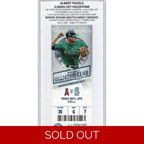Albert Pujols 3000 HIT Ohtani SEATTLE DEBUT 2018 Mariners Angels 5/4 CLUB Ticket
